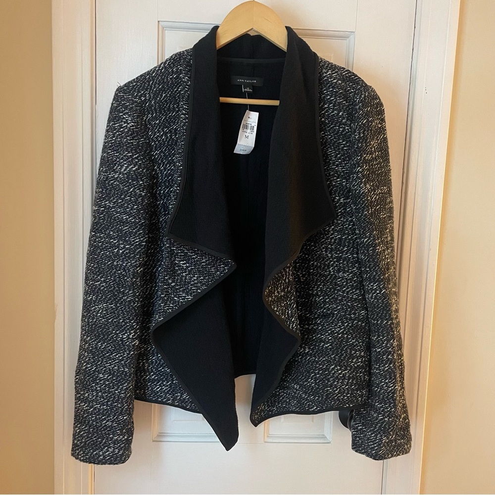 Ann Taylor Gray and Black Wool Cardigan